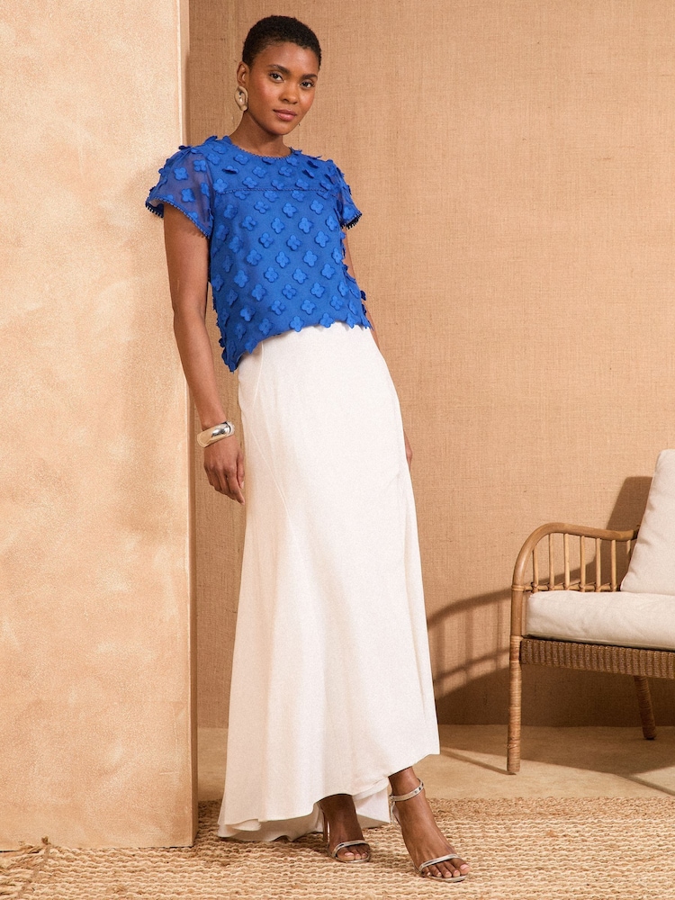 Love & Roses Cobalt Blue 3D Floral Print Short Sleeve Top - Image 2 of 4 Love & Roses Cobalt Blue 3D Floral Print Short Sleeve Top - Image 2 of 4