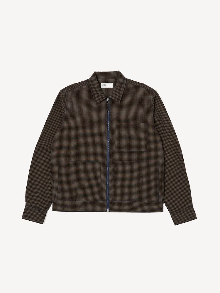 Universal Works Blue Check Seersucker Zip Uniform Jacket - Image 1 of 3