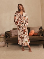 Black/ Pink/ Purple Autumnal Print Cosy Fleece Robe - Image 2 of 11