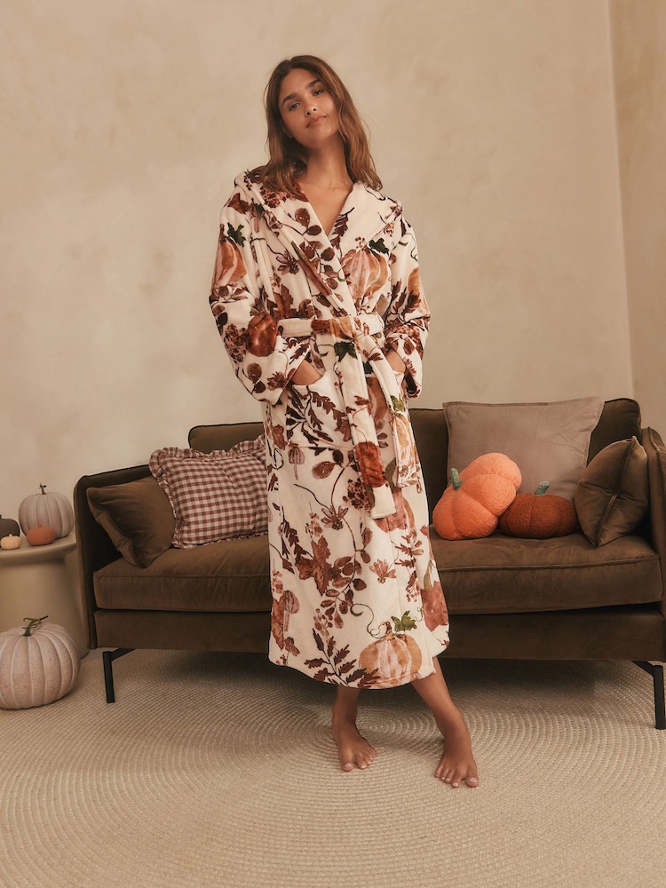 Black/ Pink/ Purple Autumnal Print Cosy Fleece Robe - Image 2 of 11