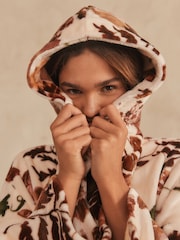 Black/ Pink/ Purple Autumnal Print Cosy Fleece Robe - Image 6 of 11