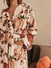 Black/ Pink/ Purple Autumnal Print Cosy Fleece Robe - Image 7 of 11