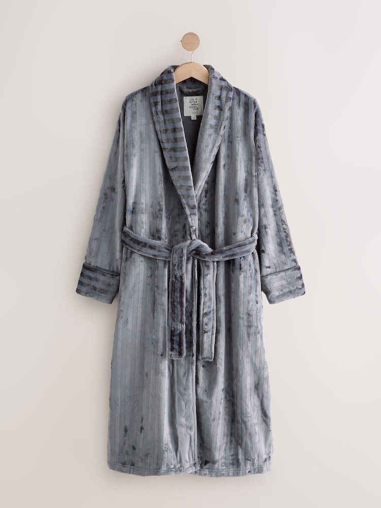 Grey Supersoft Tonal Stripe Dressing Gown - Image 1 of 3