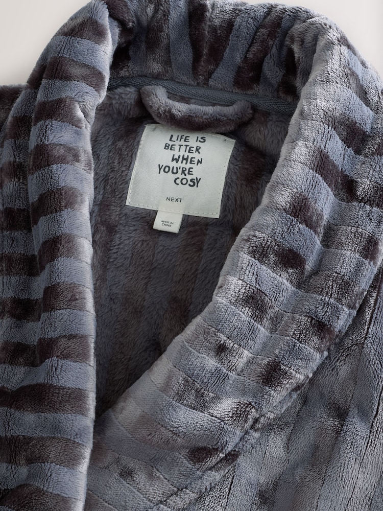 Grey Supersoft Tonal Stripe Dressing Gown - Image 3 of 3