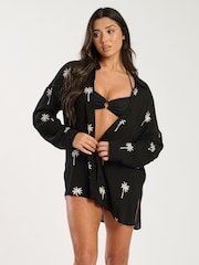 South Beach Black Palm Tree Embroidered Long Sleeve Shirt - Image 1 of 5