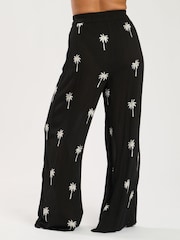 Black Palm Tree Embroidered - South Beach Palm Tree Embroidered Beach Trousers - Imagen 2 de 4