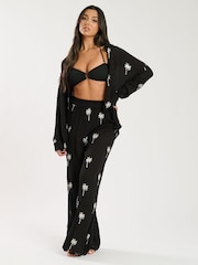 Black Palm Tree Embroidered - South Beach Palm Tree Embroidered Beach Trousers - Imagen 3 de 4