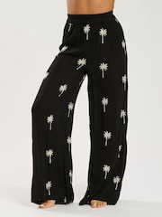 Black Palm Tree Embroidered - South Beach Palm Tree Embroidered Beach Trousers - Imagen 4 de 4