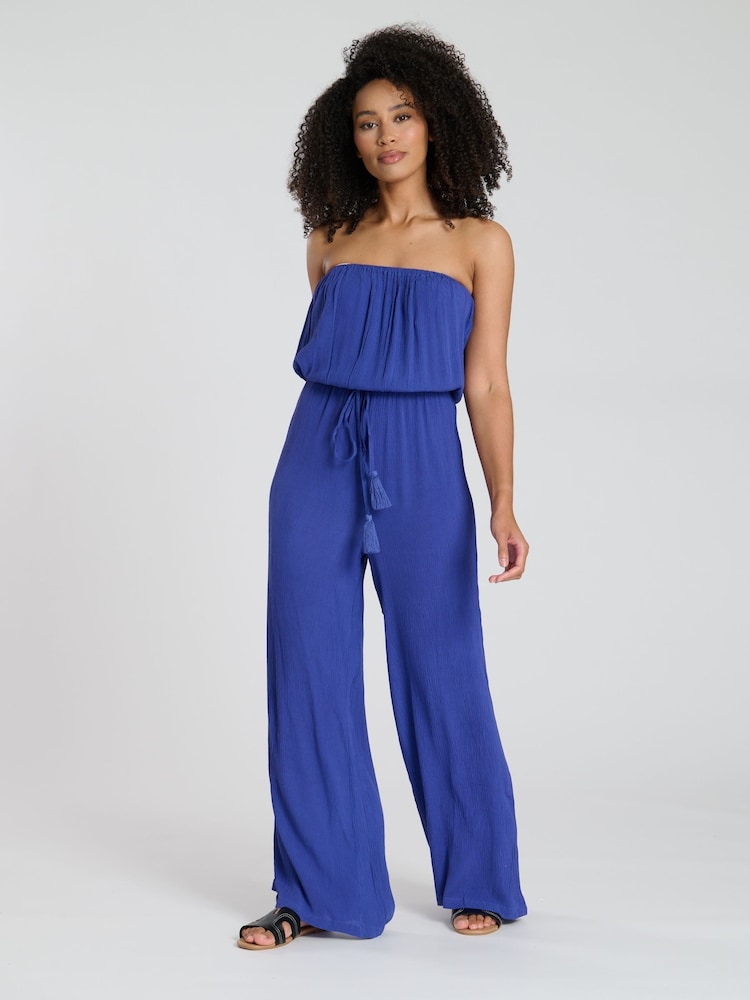 Azul - South Beach Crinkle Viscose Sheer Strapless Jumpsuit - Imagen 1 de 5