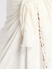 South Beach Cream Metallic Crinkle Viscose Fringed Sarong Cover-Up - Image 2 of 4