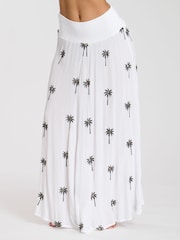 South Beach White Palm Tree Embroidered Shirred Waist Maxi Skirt - Image 1 of 4