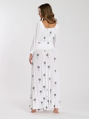 South Beach White Palm Tree Embroidered Shirred Waist Maxi Skirt - Image 4 of 4