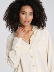 South Beach Brown Starfish Button Linen Blend Shirt - Image 1 of 4