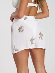 South Beach Natural Embroidered Shorts - Image 3 of 4
