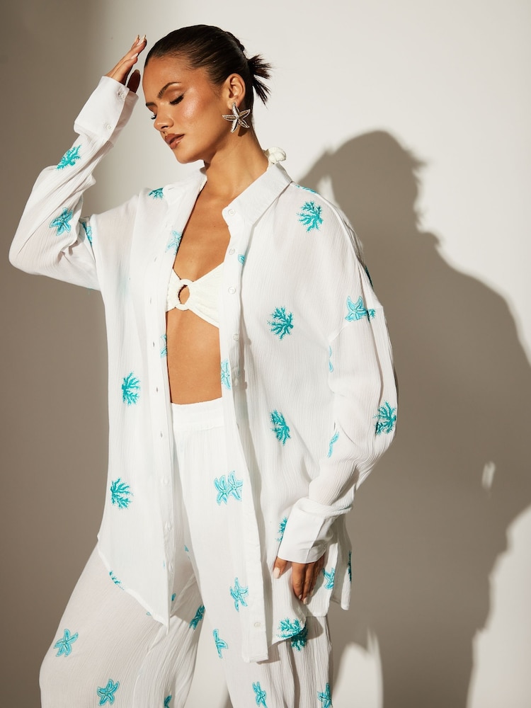 South Beach Blue Starfish Embroidered Long Sleeve Shirt - Image 5 of 5 South Beach Blue Starfish Embroidered Long Sleeve Shirt - Image 5 of 5