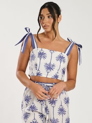 South Beach White 100% Cotton Printed Tie Shoulder Top - Image 1 of 4