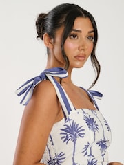 South Beach White 100% Cotton Printed Tie Shoulder Top - Image 3 of 4
