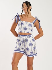 South Beach White 100% Cotton Printed Tie Shoulder Top - Image 4 of 4