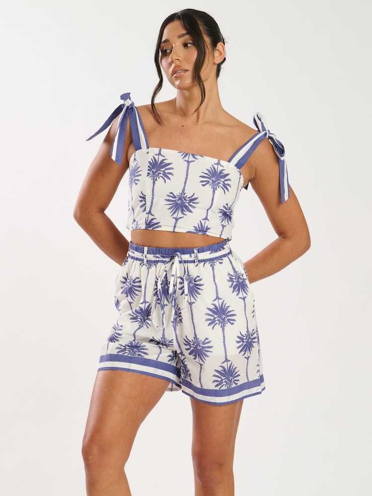 South Beach White 100% Cotton Printed Tie Shoulder Top - Image 4 of 4