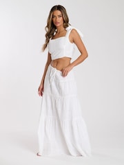 South Beach White Broderie 100% Cotton Tie Shoulder Crop Top - Image 4 of 5