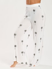 South Beach White Palm Tree Embroidered Beach Trousers - Image 3 of 5