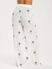 South Beach White Palm Tree Embroidered Beach Trousers - Image 4 of 5
