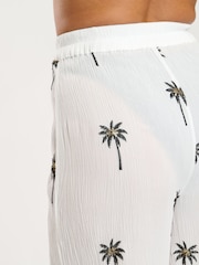 South Beach White Palm Tree Embroidered Beach Trousers - Image 5 of 5