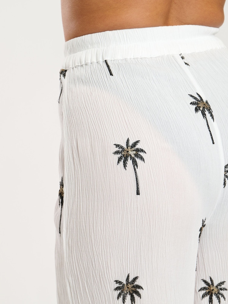 South Beach White Palm Tree Embroidered Beach Trousers - Image 5 of 5