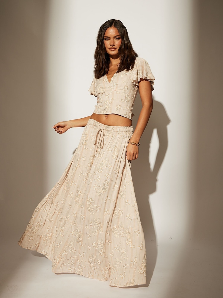 South Beach Natural Printed Metallic Tiered Beach Skirt - Image 1 of 5 South Beach Natural Printed Metallic Tiered Beach Skirt - Image 1 of 5