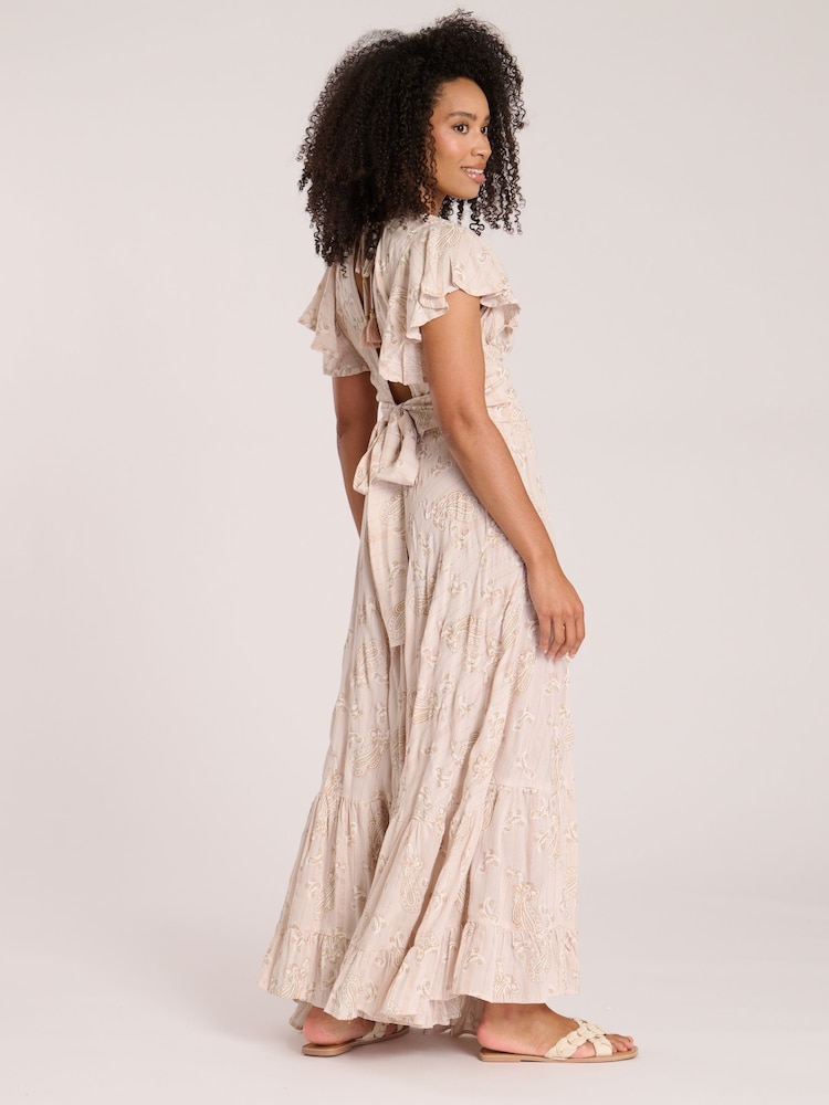 South Beach Natural Printed Metallic Tiered Beach Skirt - Image 2 of 4