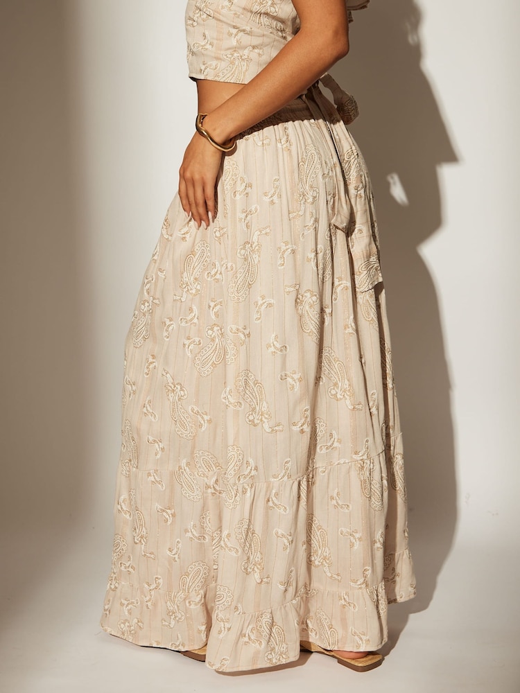 South Beach Natural Printed Metallic Tiered Beach Skirt - Image 2 of 5 South Beach Natural Printed Metallic Tiered Beach Skirt - Image 2 of 5