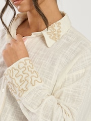 South Beach Cream 100% Cotton Contrast Piping Shirt - Image 5 of 5