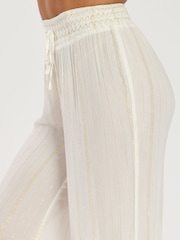 South Beach Cream Metallic Stripe Sheer Beach Trousers - Image 2 of 5