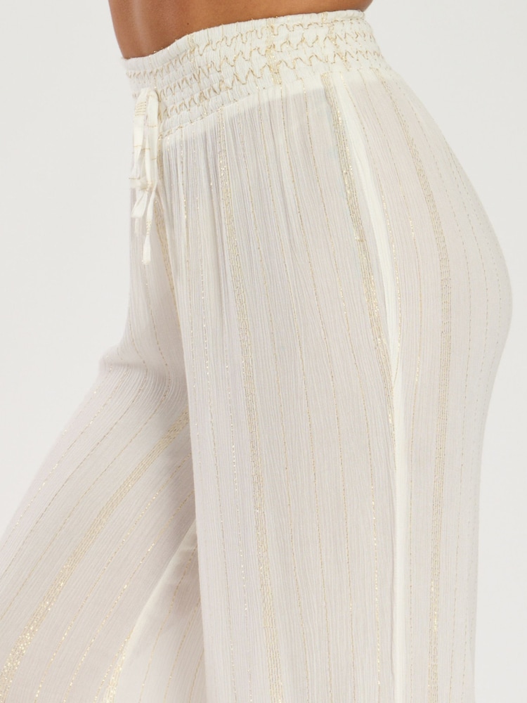 South Beach Cream Metallic Stripe Sheer Beach Trousers - Image 2 of 5