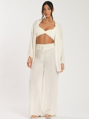 South Beach Cream Metallic Stripe Sheer Beach Trousers - Image 3 of 5