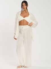 South Beach Cream Metallic Stripe Sheer Beach Trousers - Image 4 of 5