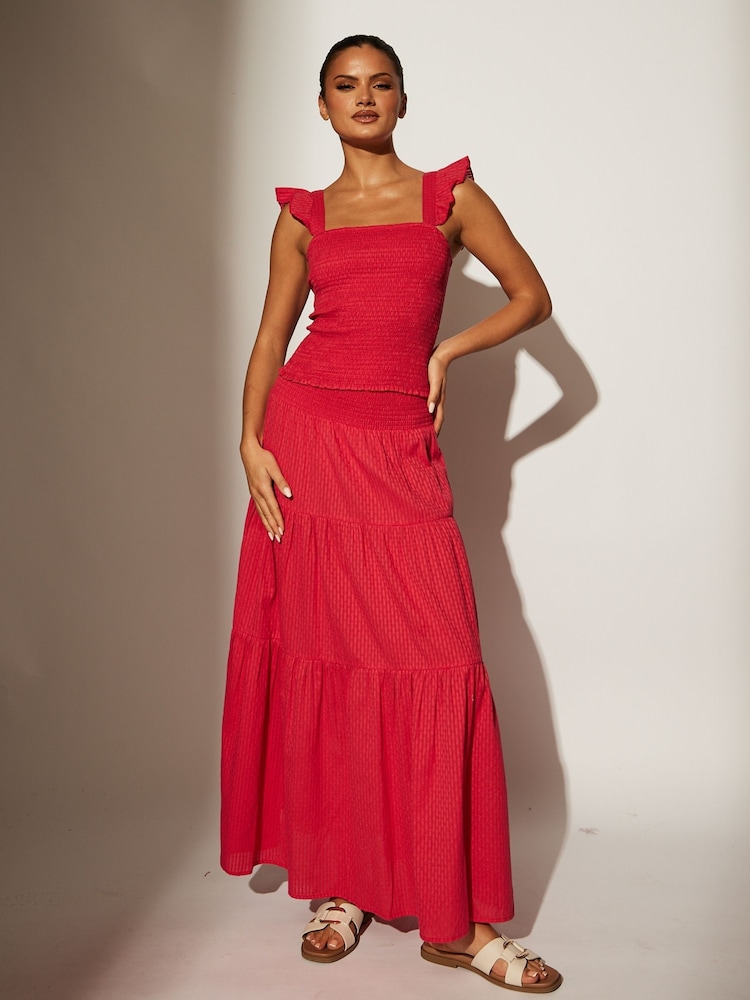 Roze - South Beach Shirred Square Neck Frill 100% Cotton Strap Top - Image 2 of 5