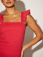 Roze - South Beach Shirred Square Neck Frill 100% Cotton Strap Top - Image 4 of 5