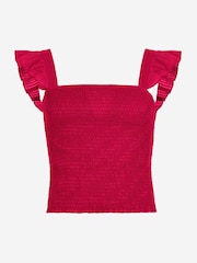Roze - South Beach Shirred Square Neck Frill 100% Cotton Strap Top - Image 5 of 5