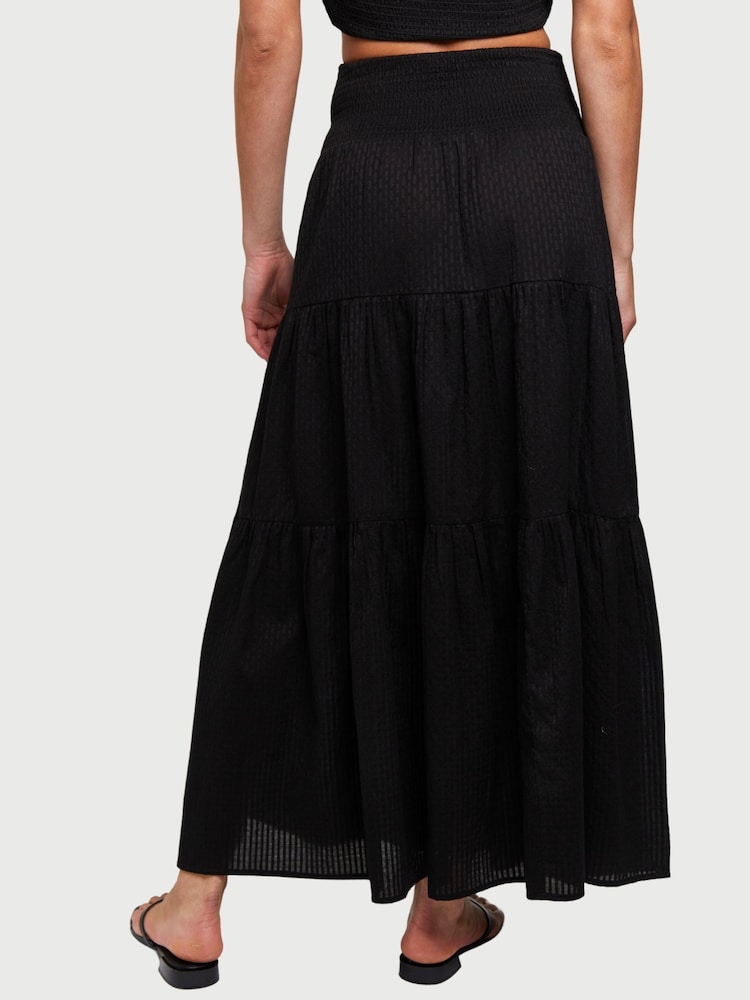 South Beach Black Shirred Waist 100% Cotton Maxi Skirt - Image 2 of 4