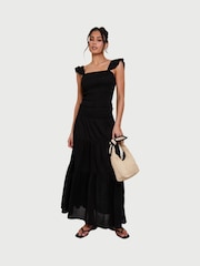 South Beach Black Shirred Waist 100% Cotton Maxi Skirt - Image 3 of 4