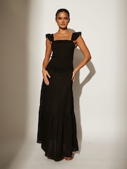 Negro - South Beach Shirred Waist 100% Cotton Maxi Skirt - Imagen 5 de 5