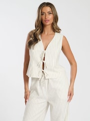 South Beach gestreept linnenmix gilet met gestrikte voorkant - Image 1 of 4
