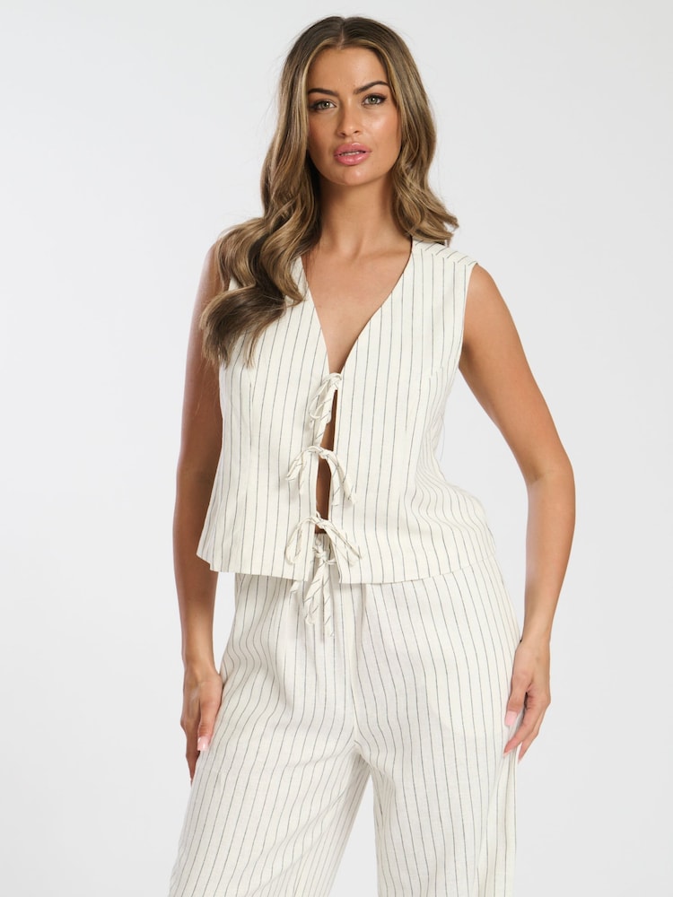 South Beach gestreept linnenmix gilet met gestrikte voorkant - Image 1 of 4