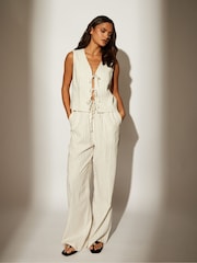 South Beach Stripe Linen Blend Tie Front Waistcoat - Imagen 6 de 6