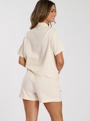 South Beach Cream Cream Linen Blend Short Sleeve Utility Shirt - Image 4 of 4