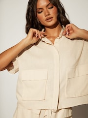 South Beach Cream Linen Blend Short Sleeve Utility Shirt - Image 5 of 6