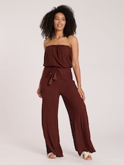Marrón - South Beach Crinkle Viscose Sheer Strapless Jumpsuit - Imagen 1 de 4