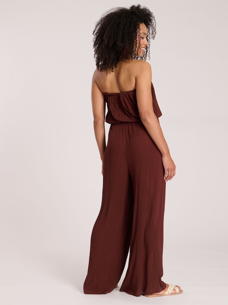 Marrón - South Beach Crinkle Viscose Sheer Strapless Jumpsuit - Imagen 4 de 4