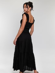 South Beach Black Shirred Square Neck Frill 100% Cotton Strap Top - Image 5 of 5